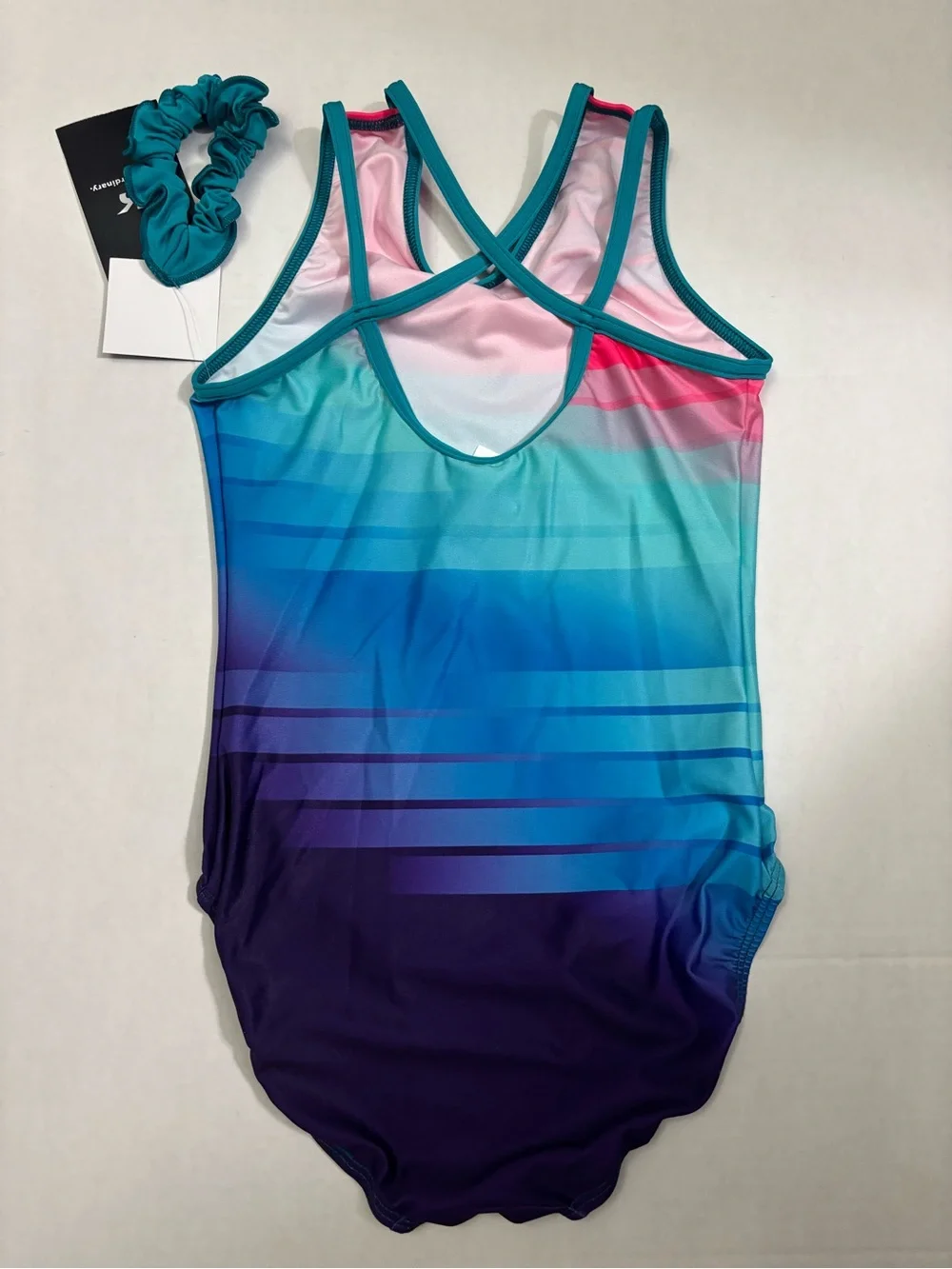 New! GK Gymnastics Leotard + Scrunchie Elite Sportswear Purple/teal adult/kid - Picture 5 of 6